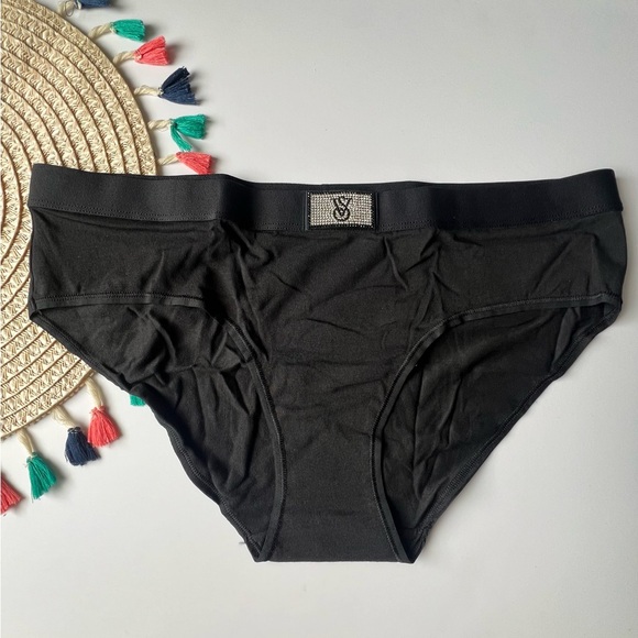 Victoria's Secret Shine Patch Cotton Hiphugger Panty Black XXL NEW - Picture 1 of 3